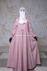 Erina Pink Abaya Dress, Unique Round Collar Classic Design - Puff Sleeves