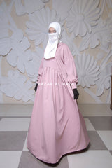 Erina Pink Abaya Dress, Unique Round Collar Classic Design - Puff Sleeves