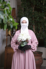 Erina Pink Abaya Dress, Unique Round Collar Classic Design - Puff Sleeves