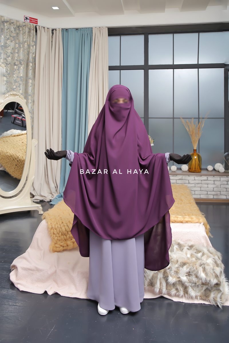 Safiyya Purple Sleeveless Khimar - Soft Crepe Extra Long & Wide