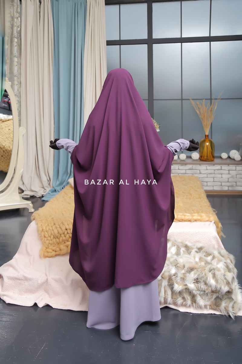 Safiyya Purple Sleeveless Khimar - Soft Crepe Extra Long & Wide