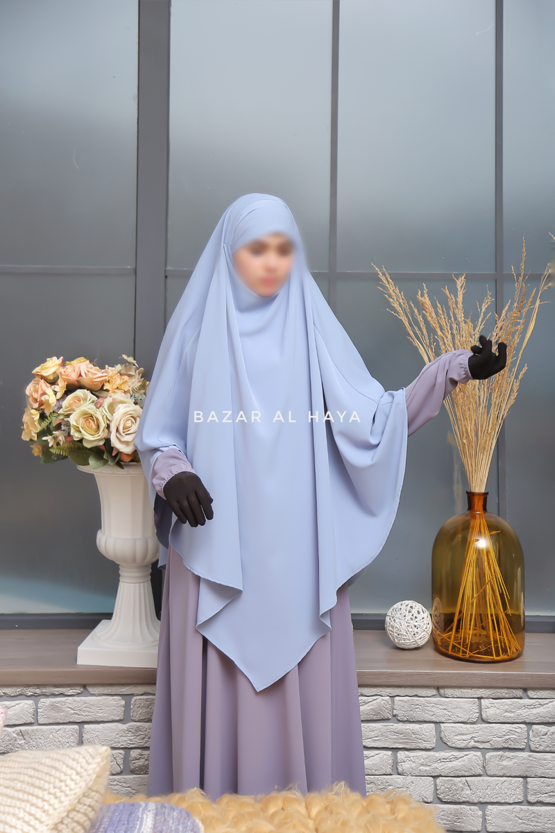 Mubarak Long Diamond Khimar In Baby Blue - Nida Extra Long