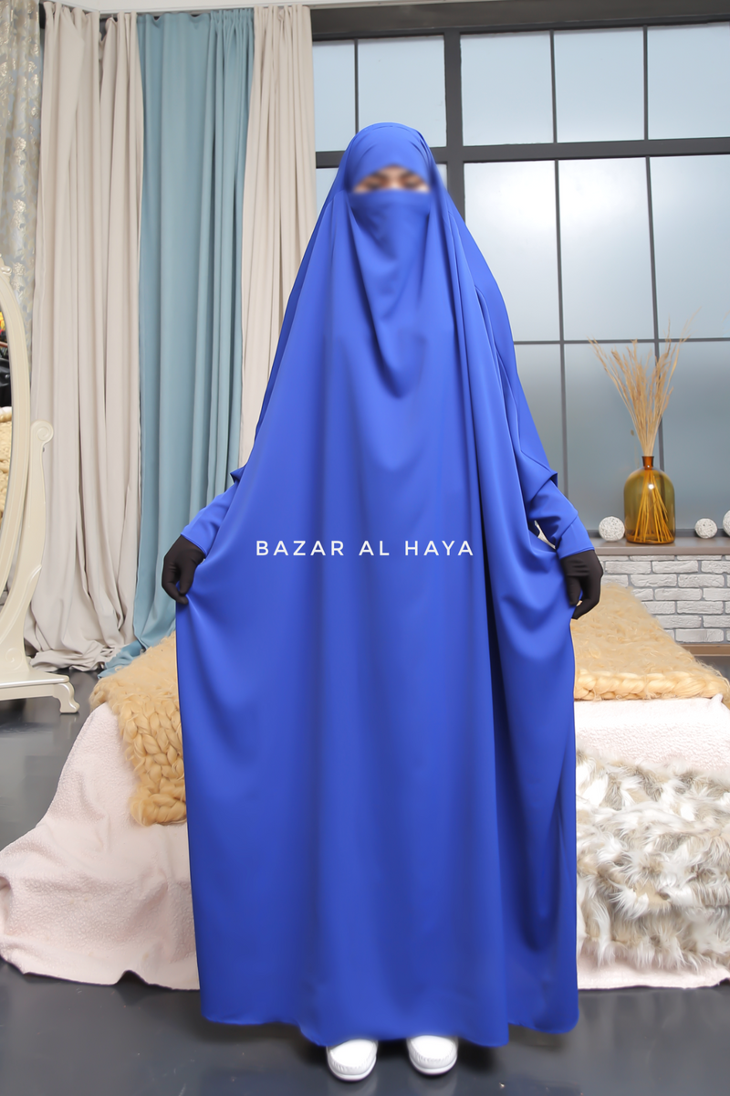 Sarah One Piece Royal Blue Jilbab - Zipper Sleeves - Silk Crepe