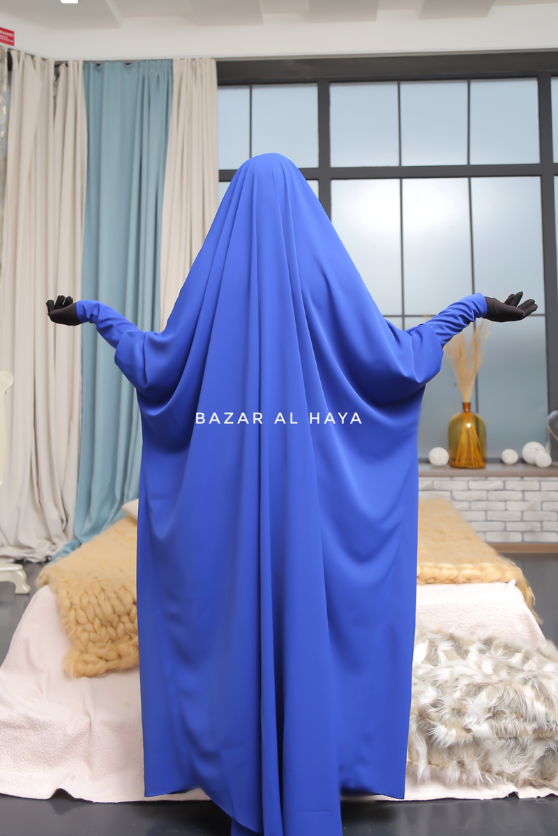 Sarah One Piece Royal Blue Jilbab - Zipper Sleeves - Silk Crepe