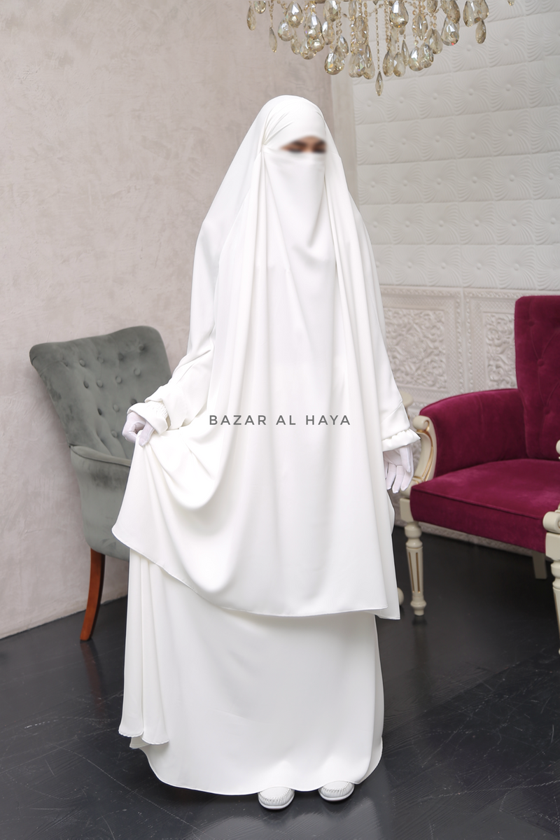 White Hoor - Two Piece Jilbab With Skirt- Long & Loose