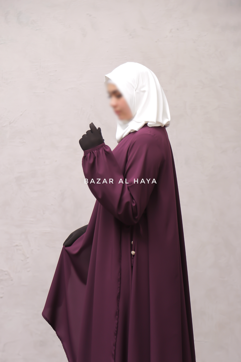 Pakiza Purple Double Layered Minimalistic Style Abaya - Soft Georgette