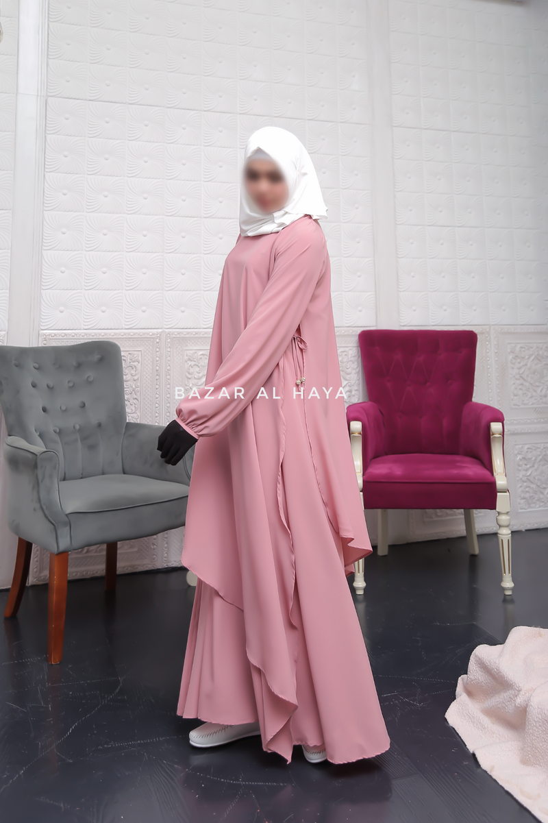 Pakiza Thulian Pink Double Layered Minimalistic Style Abaya - Soft Georgette