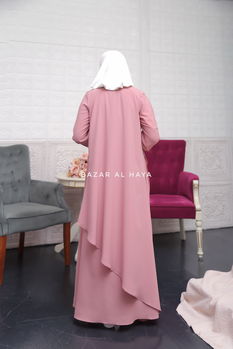 Pakiza Thulian Pink Double Layered Minimalistic Style Abaya - Soft Georgette