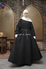 Basimah Charcoal Classic Design Warm Abaya Coat - Premium Wool