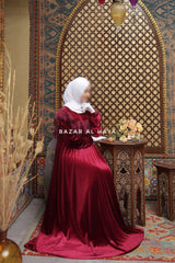 Burgundy Nabeela Dress With Lace Shoulder Detail - Premium Velour