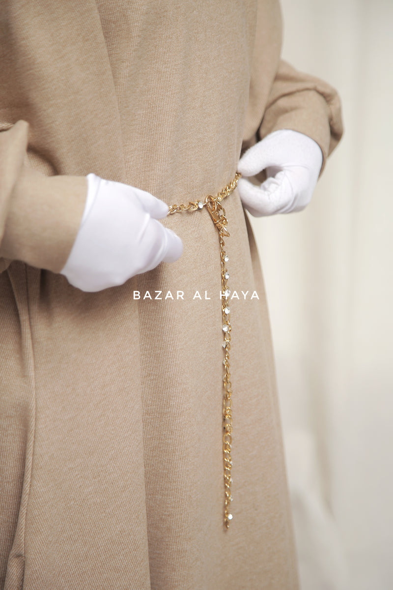 Basimah Beige Classic Design Warm Abaya Coat - Premium Wool