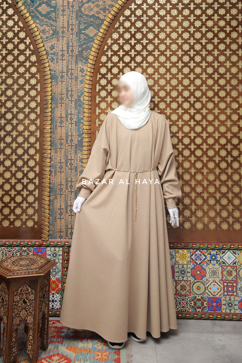 Basimah Beige Classic Design Warm Abaya Coat - Premium Wool