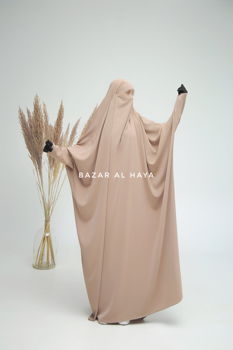 Sarah One Piece Mocha Jilbab - Zipper Sleeves - Silk Crepe