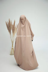 Sarah One Piece Mocha Jilbab - Zipper Sleeves - Silk Crepe