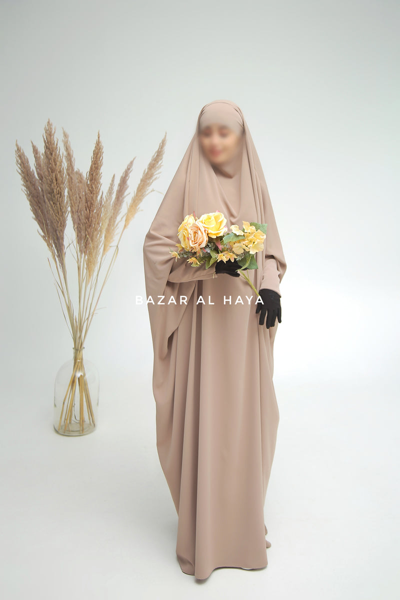 Sarah One Piece Mocha Jilbab - Zipper Sleeves - Silk Crepe