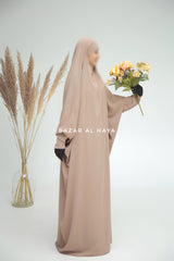 Sarah One Piece Mocha Jilbab - Zipper Sleeves - Silk Crepe