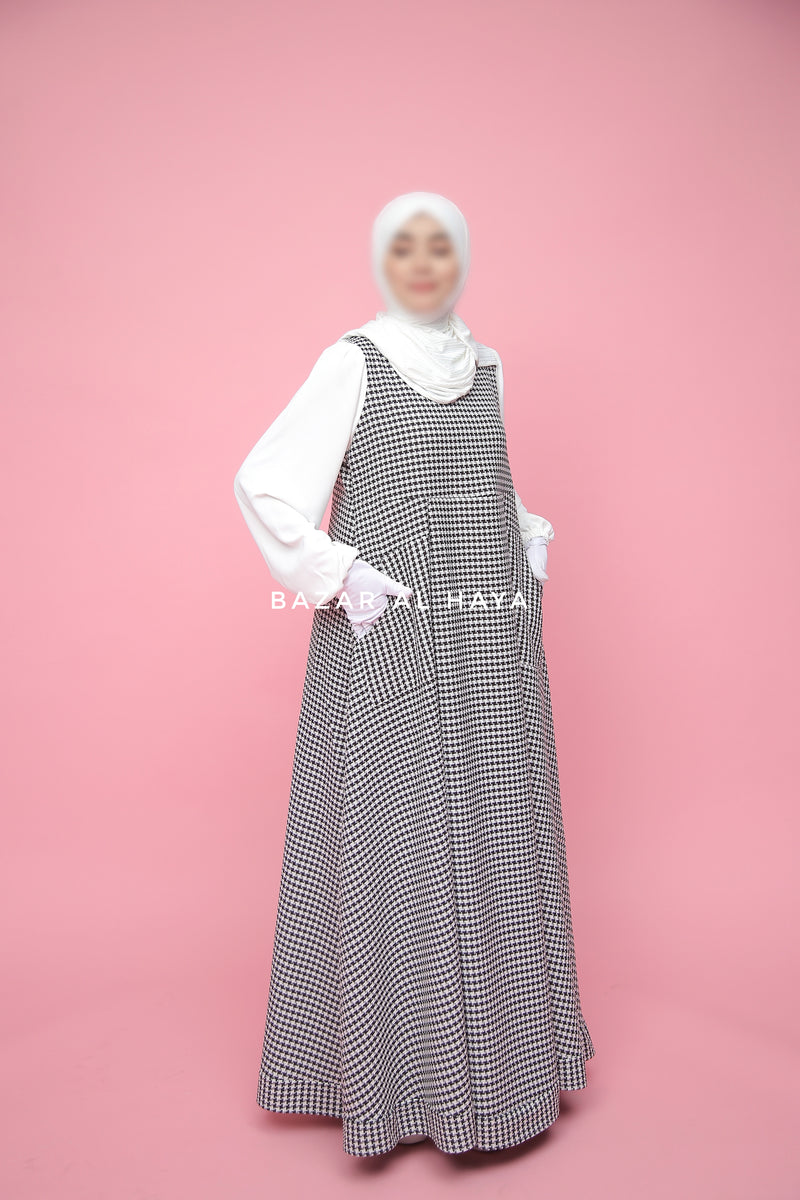 Reema Pinafore & White Sleeve Dress In Classic Style - Side Pockets