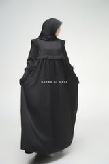 Black Zaina Ruffle Shoulders & Under Bust Abaya Dress - Soft Silk Crepe