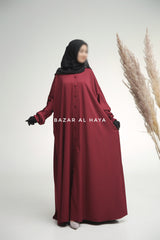 Burgundy Safa Loose - Fit Abaya With Button Front - Silk Crepe