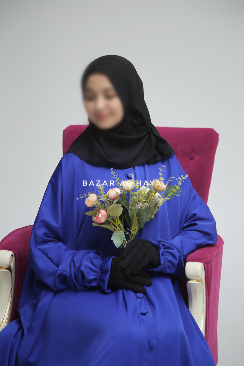 Royal Blue Safa Loose - Fit Abaya With Button Front - Silk Crepe