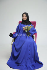 Royal Blue Safa Loose - Fit Abaya With Button Front - Silk Crepe