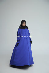 Royal Blue Safa Loose - Fit Abaya With Button Front - Silk Crepe