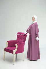 Mauve Safa Loose - Fit Abaya With Button Front - Silk Crepe