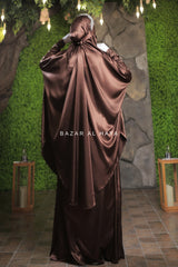 Latifa Chocolate Two Piece Satin Jilbab With Skirt - Long & Loose