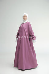 Mauve Safa Loose - Fit Abaya With Button Front - Silk Crepe