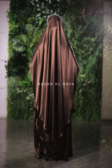 Latifa Chocolate Two Piece Satin Jilbab With Skirt - Long & Loose