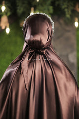 Latifa Chocolate Two Piece Satin Jilbab With Skirt - Long & Loose