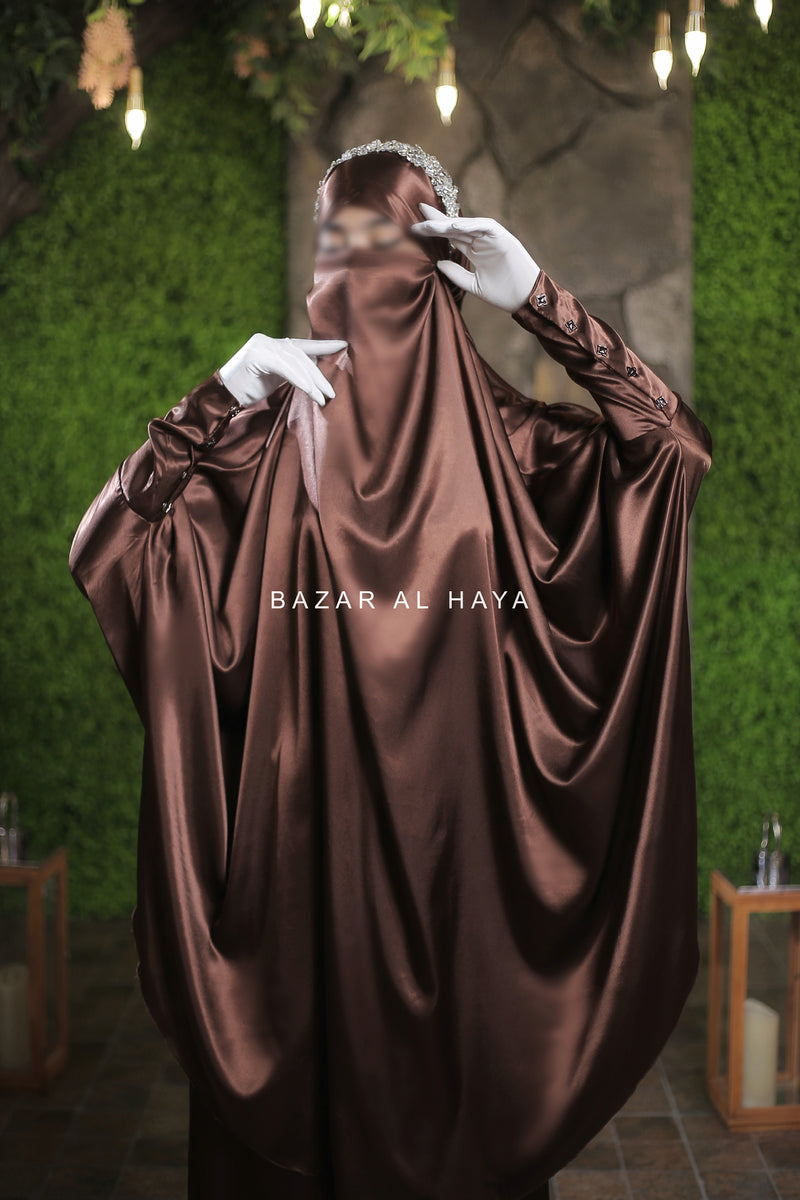 Latifa Chocolate Two Piece Satin Jilbab With Skirt - Long & Loose