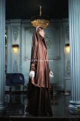 Latifa Chocolate Two Piece Satin Jilbab With Skirt - Long & Loose