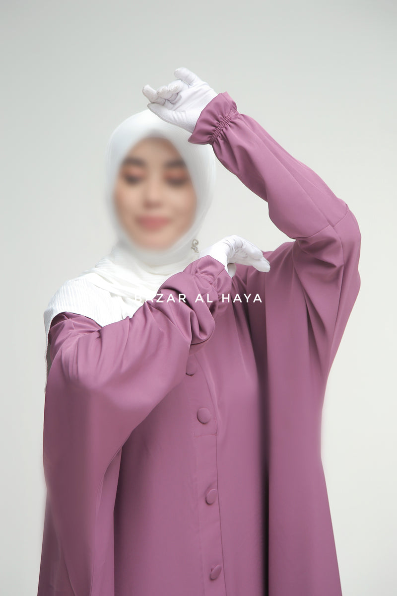 Mauve Safa Loose - Fit Abaya With Button Front - Silk Crepe