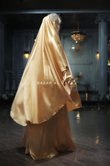 Latifa Yellow Gold Two Piece Satin Jilbab With Skirt - Long & Loose