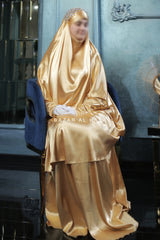 Latifa Yellow Gold Two Piece Satin Jilbab With Skirt - Long & Loose