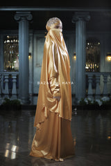 Latifa Yellow Gold Two Piece Satin Jilbab With Skirt - Long & Loose