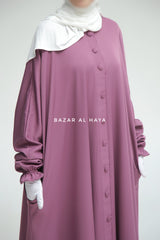 Mauve Safa Loose - Fit Abaya With Button Front - Silk Crepe