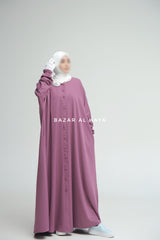 Mauve Safa Loose - Fit Abaya With Button Front - Silk Crepe