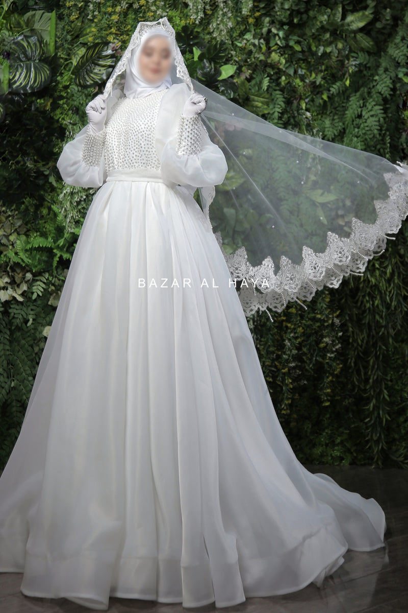 Elegant Floral Wedding Bridal Tulle Veil With Lace & Embroidery