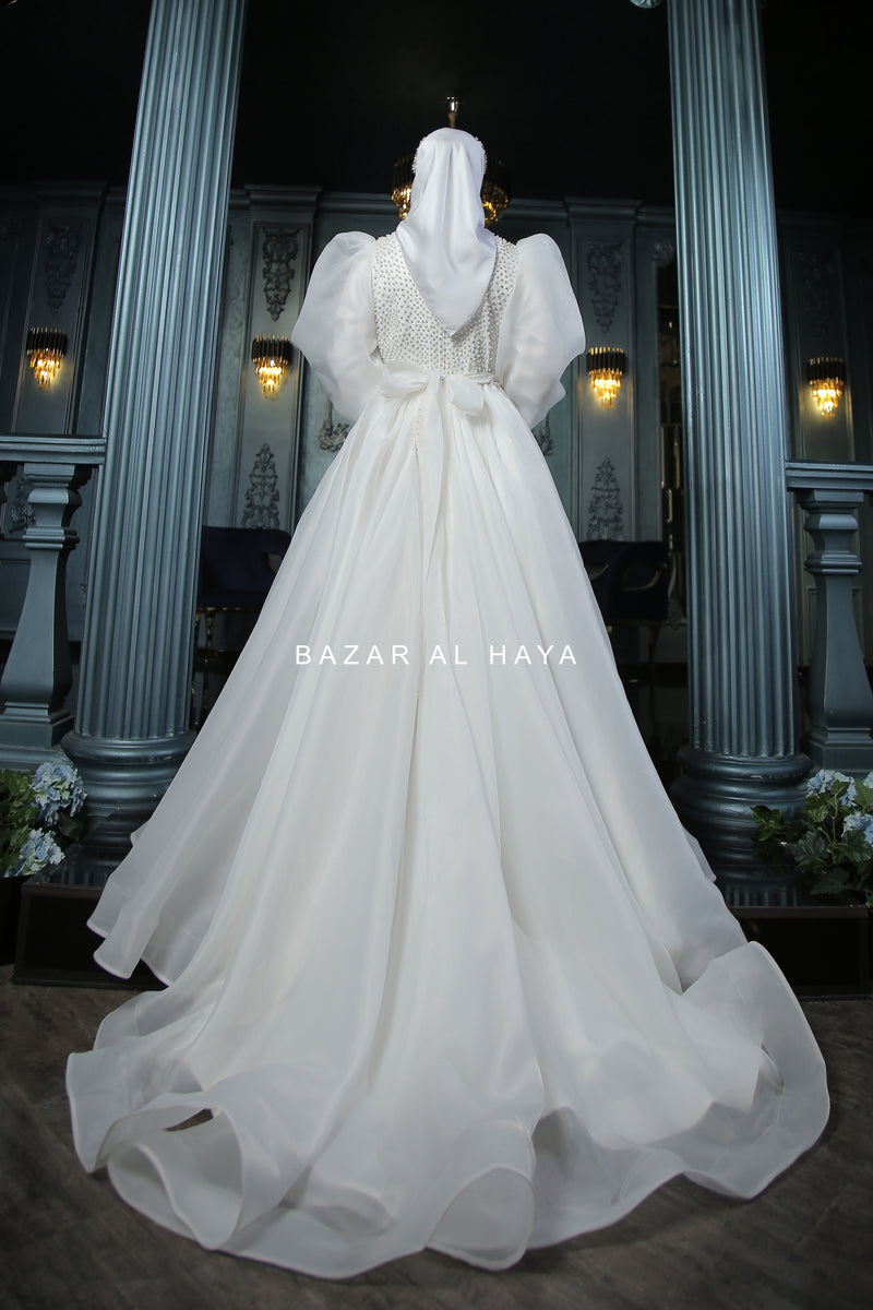 Habiba Pearl Bridal Wedding Dress In Organza & Silk - For Walima & Wedding  & Nikkah