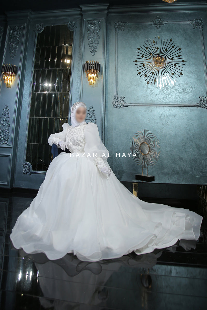 Habiba Pearl Bridal Wedding Dress In Organza & Silk - For Walima & Wedding & Nikkah