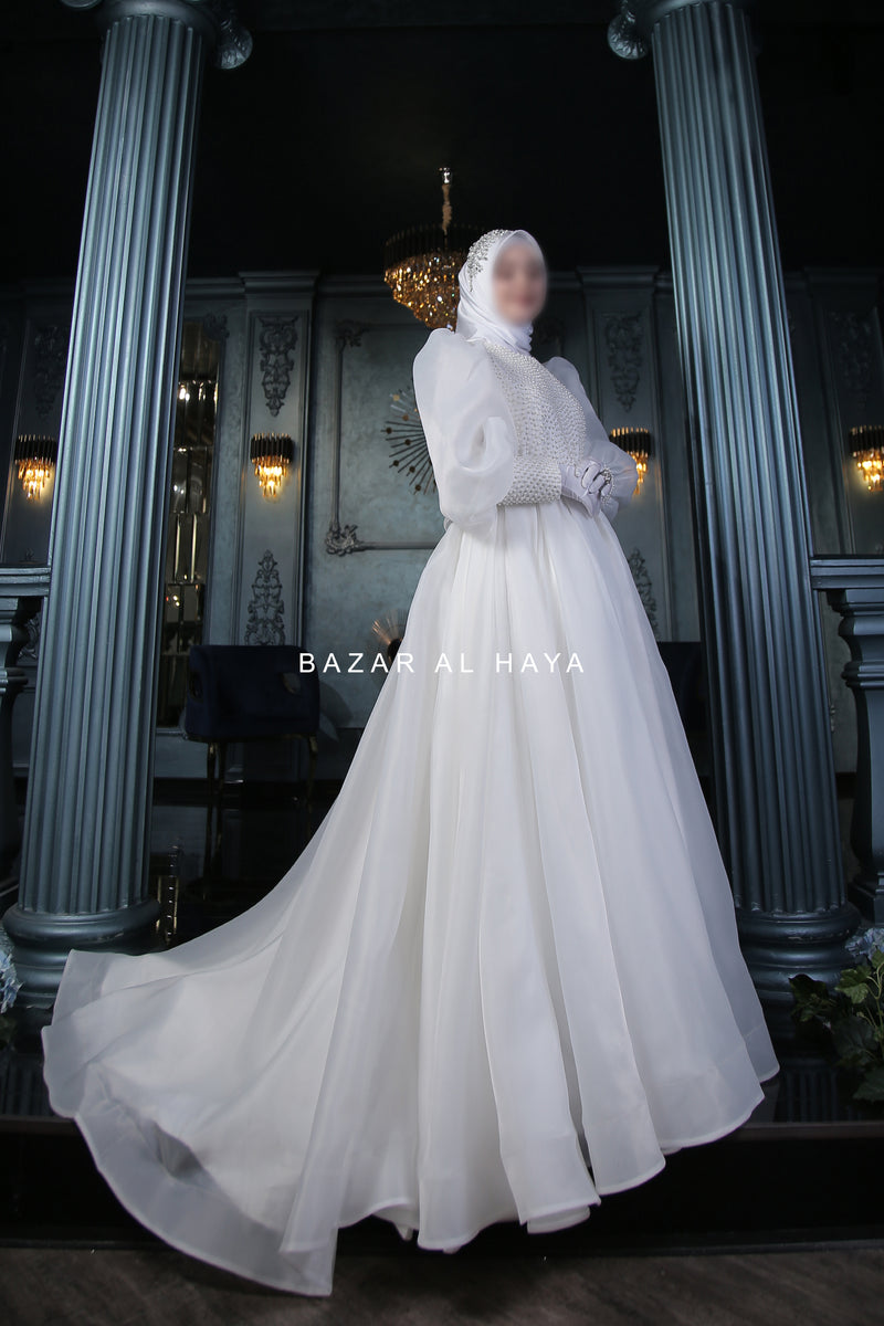 Habiba Pearl Bridal Wedding Dress In Organza & Silk - For Walima & Wedding & Nikkah