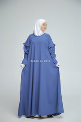 Salima Blue Abaya Dress Sleeve Details - Mediumweight Soft Crepe Cotton