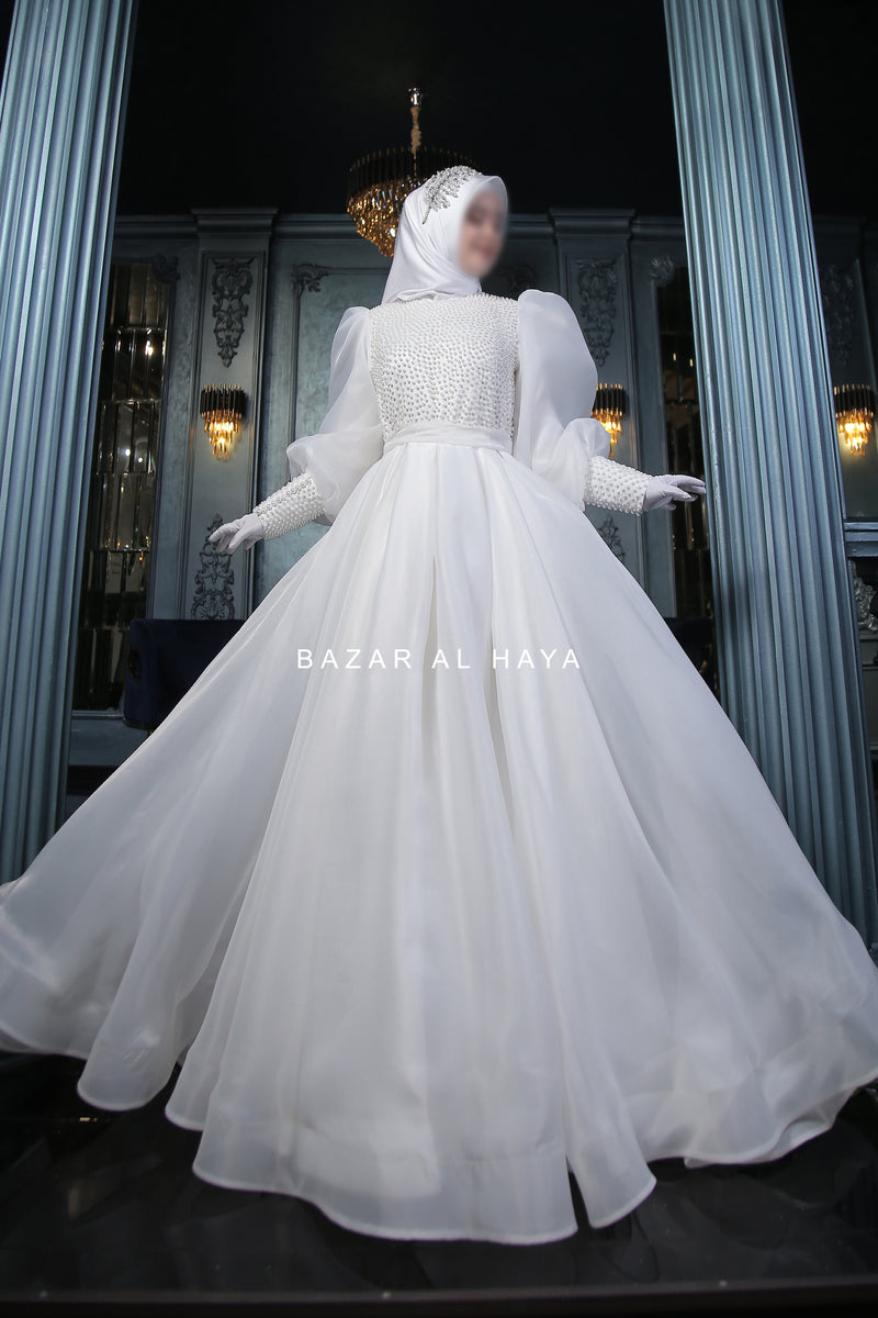 Habiba Pearl Bridal Wedding Dress In Organza & Silk - For Walima & Wedding  & Nikkah