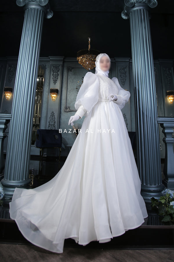 Habiba Pearl Bridal Wedding Dress In Organza & Silk - For Walima & Wedding & Nikkah