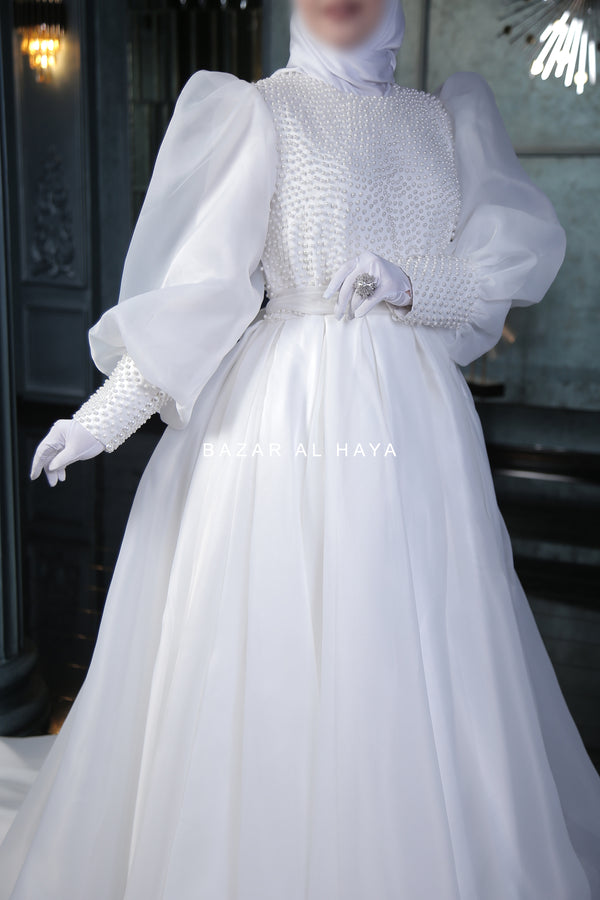 Habiba Pearl Bridal Wedding Dress In Organza & Silk - For Walima & Wedding & Nikkah