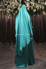 Latifa Teal Two Piece Satin Jilbab With Skirt - Long & Loose