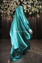 Latifa Teal Two Piece Satin Jilbab With Skirt - Long & Loose