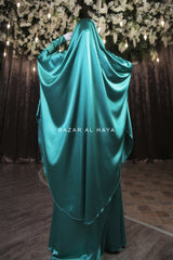 Latifa Teal Two Piece Satin Jilbab With Skirt - Long & Loose